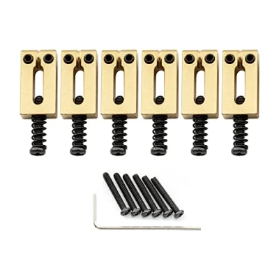 Abbildung von Musiclily Ultra 10,5mm Moderner Messing Saitenreiter Saddles für Strat/Tele Style E Gitarre, Gold (6er Set)