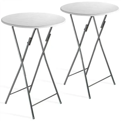 Abbildung von Casaria Stehtisch, 2er Set Klappbar Wetterfest Höhe 110cm Ø 60cm Holz Weiß Klapptisch