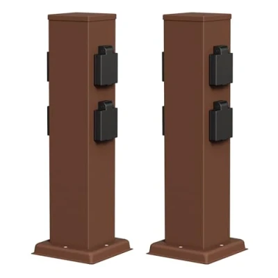 Abbildung von ledscom.de 2 Stück Garten Steckdosensäule Polly für außen, IP44, 4 Fach, Edelstahl, braun, eckig, 40 cm