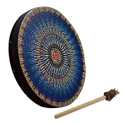 Abbildung von Veganer Schamanentrommel, Percussion Rahmentrommel, Handgemachte Schamanische Trommel mit Trommelstock, Symbol der sibirischen Trommelgeistmusik, Rahmentrommel aus Holz
