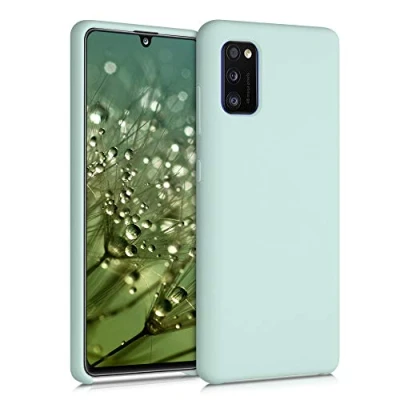 Abbildung von kwmobile Hülle kompatibel mit Samsung Galaxy A41 Silikon Handy Case Handyhülle weiche Oberfläche kabelloses Laden Cool Mint