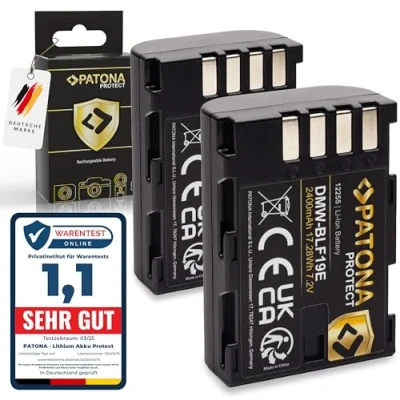 Abbildung von PATONA 2X Protect DMW BLF19 E Akku 2400mAh Ersatzakku kompatibel mit Panasonic Lumix DC G9 G9L G9EG G9LEG GH5 GH5L GH5M GH5S GH4 GH4A GH4H GH4M GH4R GH4U GH3 GH3A GH3H Sigma BP 61 DMWBLF19E