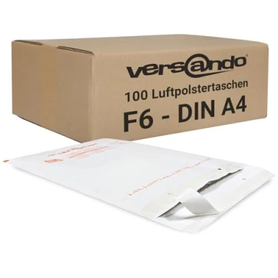 Abbildung von versando 100x F6 Luftpolsterumschläge Innenmaß 220 x 340 mm Außenmaß 240 350 weiß für DIN A4 / A5