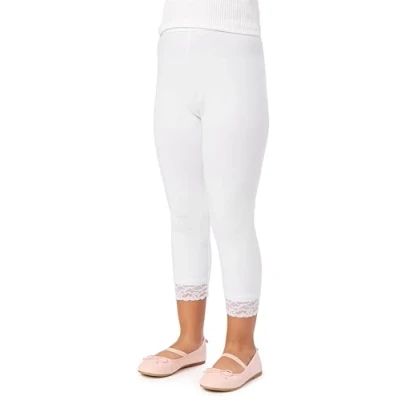 Abbildung von Merry Style Mädchen 3/4 Leggings aus Baumwolle mit Spitze MS10 228 (Weiß, 158 cm)