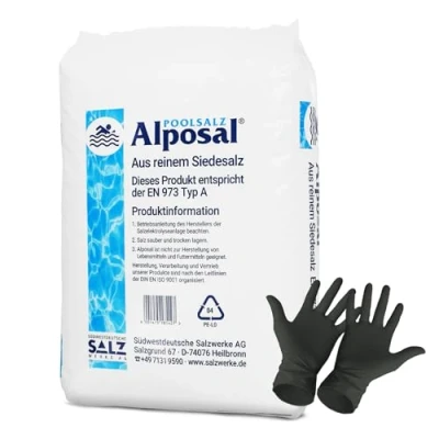 Abbildung von Alposal Poolsalz 250kg Poolsalz, Schwimmbadsalz, Chlorinator geeignet, Salzelektrolyse, Siedesalz inklusiv 1 Paar ARNOMED Einweghandschuh