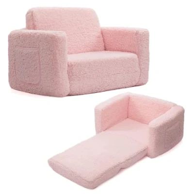 Abbildung von BEJOY Kindersofa Aufklappen 2 in 1 Schlafsofa, Kindersessel, Sherpa Kinder Couch Ausklappbar Sofa für Kinderzimmer Kindertags und Geburtstagsgeschenk Mädchen Jungen, Rosa