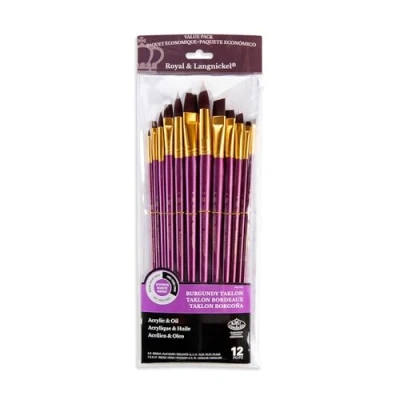 Abbildung von Royal &amp; Langnickel RSET 9315 Firm Burgundy Taklon 12 teiliges Pinsel Set gemischt mit langem Griff