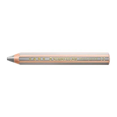 Abbildung von STAEDTLER Kindermalstift Noris Junior 140, Sechskantform, extra bruchsicher, perfekter erster Kindermalstift, 3in1 Bunt Wachsmal und Aquarellstift in einem, 6 Stifte silber, 140 81