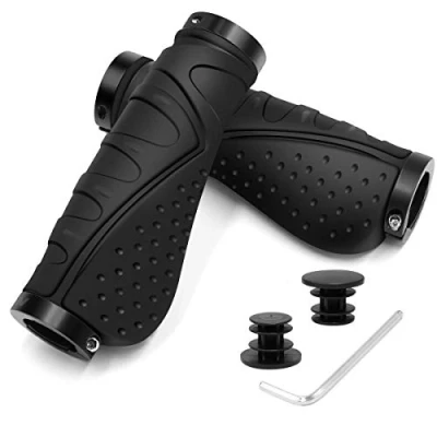 Abbildung von REETEE Fahrrad Lenkergriffe, Gummi, rutschfest, ergonomisch, Fahrradlenkergriffe mit Doppelverriegelung, 22 mm Lenker für Mountainbike/Fahrrad (schwarz)