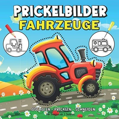 Abbildung von Prickelbilder für Jungen ab 3 Jahren: Fahrzeuge, Bagger, Schiffe, Flugzeuge, Hubschrauber Prickel Block Motive Kinder Prickeln, Ausmalen, Ausschneiden Bastelbuch Jahren