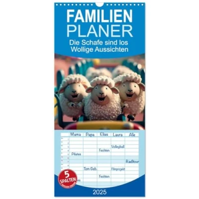 Abbildung von Familienplaner 2025 Die Schafe sind los Wollige Aussichten mit 5 Spalten (Wandkalender, 21 cm x 45 cm), CALVENDO