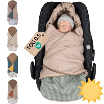 Abbildung von ULLENBOOM Einschlagdecke Babyschale Sommer, Aus 100% OEKO TEX Materialien Blätterzauber (Made in EU) Decke für &amp; Kinderwagen, gängige Kindersitze, ideal 0 bis 9 Monate