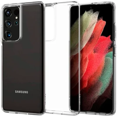 Abbildung von Samsung Galaxy S21 Ultra Hülle Silikon Spigen Soft Case/Backcover Handyhülle Transparent