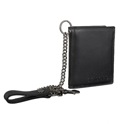 Abbildung von STILORD &#039;Mick&#039; Geldbeutel mit Kette Herren Leder Brieftasche RFID Schutz Portemonnaie Klein Vintage Slim Wallet Biker Geldbörse Echt Leder, Farbe:schwarz
