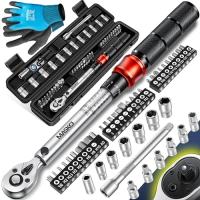 Abbildung von MASKO Drehmomentschlüssel, 45 tlg. Set Auto, Fahrrad &amp; Motorrad 1/4 Zoll 5 25Nm inkl. Handschuhe