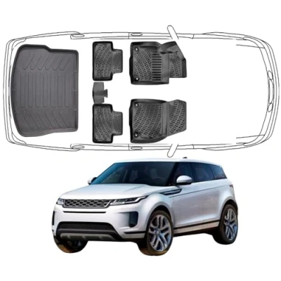 Abbildung von Trimak Passgenau 3D Fussmatten &amp; Kofferraumwanne Auto Set Kompatibel mit Range Rover Evoque 1.Gen 2011 2018 Allwetter Zubehör Gummimatten Autos TPE Geruchlos rutschfest