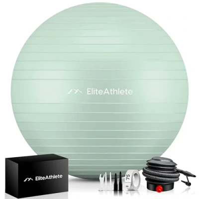 Abbildung von EliteAthlete Gymnastikball Sitzball Büro ergonomisch mit Anti Burst System Fitness Pilates Schwangerschaft Schwangerschaftsball Fitnessball Yogaball Yoga Ball 65cm inkl. Luftpumpe