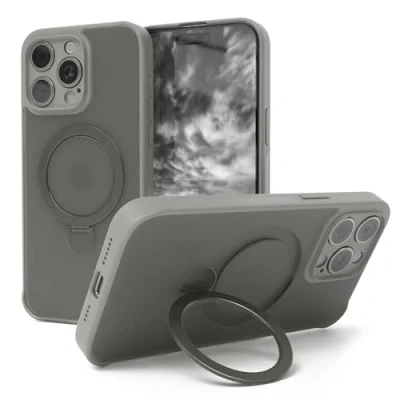 Abbildung von EAZY CASE MagSafe Handyhülle für iPhone 15 Pro Max kompatibel mit Hülle Ständer 360 Ring &amp; Magnetfunktion zum Aufstellen Cover Anthrazit