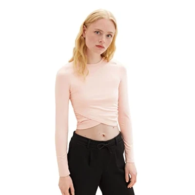 Abbildung von TOM Tailor Denim IN Wickeloptik Langarmshirt, Damen, Größe: XL, Light english rose