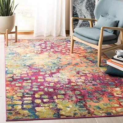 Abbildung von SAFAVIEH Moderner Schick Teppich für Wohnzimmer, Esszimmer, Schlafzimmer Madison Collection, Kurzer Flor, Fuchsia und Gold, 122 X 183 cm