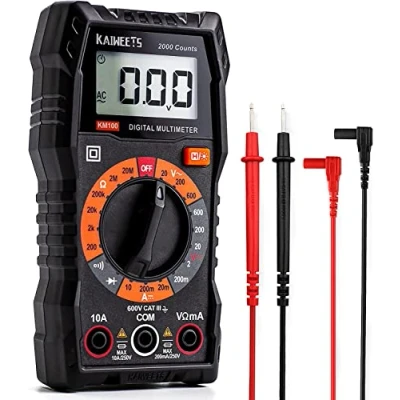 Abbildung von KAIWEETS Digital Multimeter KM100, Spannungsmesser für AC/DC Spannung, DC Strom, Durchgang, Widerstand, Diode (mit Messleitungen)