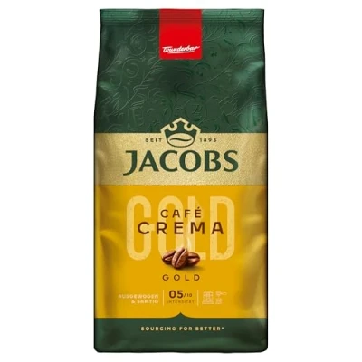 Abbildung von Jacobs Café Crema Gold Kaffeebohnen 1kg Vollmundig, Aromatisch, Fruchtige Note, Arabica &amp; Robusta Bohnen, Intensität 5/10, ideal für