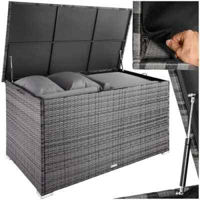 Abbildung von tectake Gartenbox Auflagenbox (1 St., Auflagenbox), Aufbewahrungsbox mit Aluminiumgestell und Rattangeflecht