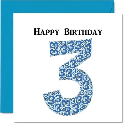 Abbildung von Stuff4 lustige Geburtstagskarte zum 3. Geburtstag für Jungen Shapecloud Sohn, Tochter, Bruder, Schwester, Enkel, Enkelin, Nichte, Neffe, Cousin, 145 mm x mm,