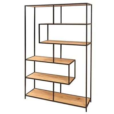 Abbildung von riess ambiente Bücherregal SLIM LINE 185x114cm natur / schwarz, Einzelartikel 1 tlg., Wohnzimmer · Holzwerkstoff Metall mit Ablage Industrial