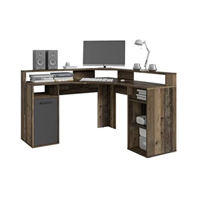 Abbildung von byLIVING Fox Gaming Schreibtisch, Eckschreibtisch, viel Ablagefläche, mit Aufsatz, Holzwerkstoff, Old Wood, B 139, H 90,8, T 139 cm