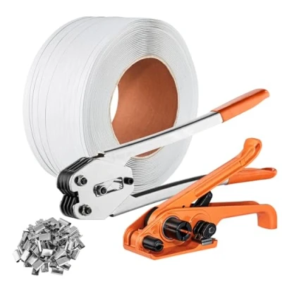 Abbildung von VEVOR Banding Umreifungsset mit Umreifungsspanner, Sealer Tool, 100 m langes PP Band, Metalldichtungen, Palettenverpackungsband Set, Verpackungsband zum Verpacken