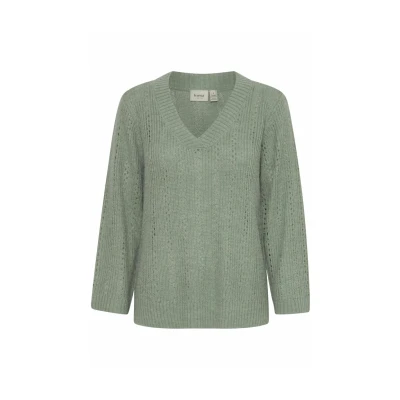 Abbildung von Fransa Eretta Strickpullover, Damen, Größe: Large, Green bay melange