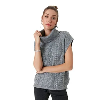 Abbildung von TRENDYOL Damen Fisherman Collar Knitwear Sweater, Anthrazit, S EU
