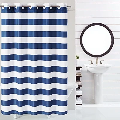 Abbildung von Hookless Cabana Duschvorhang, gestreift, mit PEVA Futter, 180 x 188 cm, Marineblau