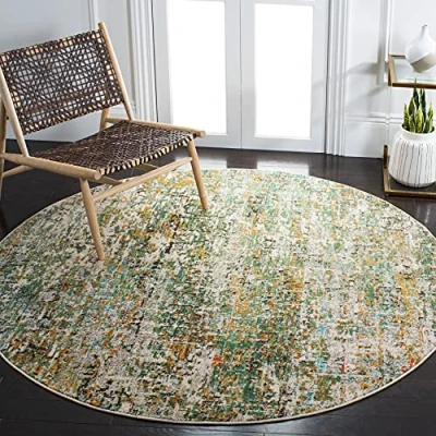 Abbildung von SAFAVIEH Boho Teppich für Wohnzimmer, Esszimmer, Schlafzimmer Madison Collection, Kurzer Flor, Silber und Elfenbein, 122 X cm