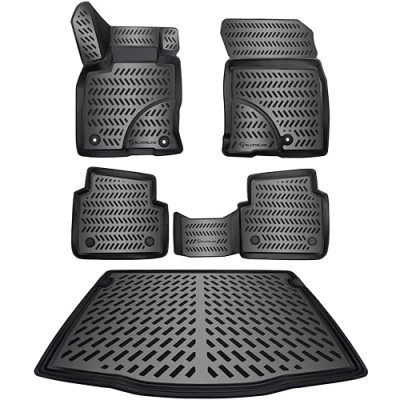 Abbildung von ELMASLINE 3D Gummimatten + Kofferraumwanne Set für Ford KUGA 3 (III) 2019 2024 Fußmatten Hoher Rand