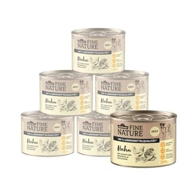 Abbildung von Dehner Fine Nature Hundefutter, Nassfutter in Lebensmittelqualität, für ausgewachsene Hunde, Huhn, 6 x 200 g Dose (1.2 kg)