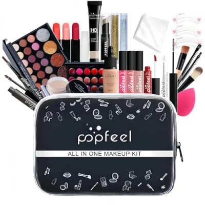 Abbildung von Alles in Einem Make up Set mit Lidschatten Palette Lippenstift Concealer, 27 Stück All One Geschenkset, Kosmetik Schmink Starter Kit Kosmetiktasche für Teenager Mädchen Frauen