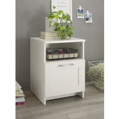 Abbildung von möbelando SALIAS Nachttisch in Weiß Moderner Nachtschrank mit Schublade und offenem Ablagefach 40 x 54 42 cm (B/H/T)