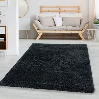 Abbildung von Carpettex Hochflor Teppich Wohnzimmer Shaggy Flokati Modern Einfarbig 80 x 150 cm Flur Läufer Anthrazit Bettvorleger Schlafzimmer Weich Flauschig Waschbar Küchenläufer