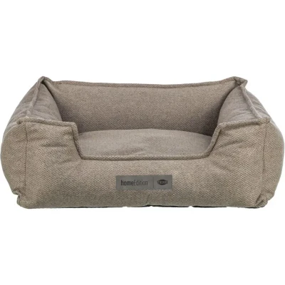 Abbildung von TRIXIE Hundebett Gano 80 x 65 cm in Taupe eckiges Kuschelbett mit weichem Textilbezug, Hundekorb für mittelgroße Hunde, fest integriertes Kissen, Rutschfester Boden weich &amp; waschbar 37741