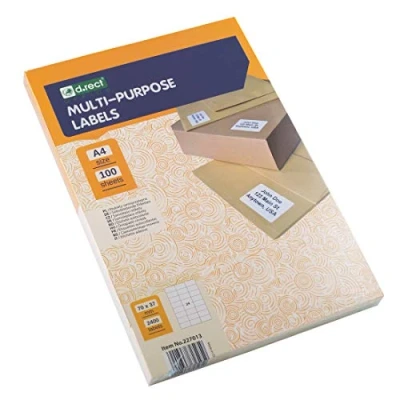 Abbildung von D.RECT Klebeetiketten Universal Etiketten (70x37mm auf DIN A4) bedruckbar selbstklebend 100 Blatt/Packung 24 Etiketten/Blatt 2400 Stücke weiß