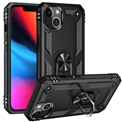 Abbildung von Max Power Digital Hülle für iPhone 13 Standfunktion Drehbar Ringhalter 360 Grad Case Cover Magnet Bumper Handyhülle Outdoor Hart Hardcase Mit Ring (iPhone 13, Schwarz)