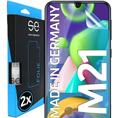 Abbildung von s.e Schutzfolie für Samsung Galaxy M21, 2 Stück, Full Screen, Positionierhilfe, M21 Schutzfolie, transparente Displayfolie, funktionierende Alternative zu Schutzglas, Schutzglasfolie
