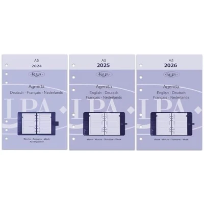 Abbildung von Kalpa 6 Ringbuch Agenda Nachfüllen Personal Organizer Terminplaner Einlage Kalendereinlage, 2024 2025 2026, A5, 1 Woche auf 2 Seiten
