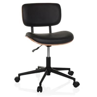 Abbildung von hjh LIVING Bürostuhl mit Holzverschalung CENCA I Kunstleder Bezug, Home Office Drehstuhl im Industrial Look, höhenverstellbar, Schwarz