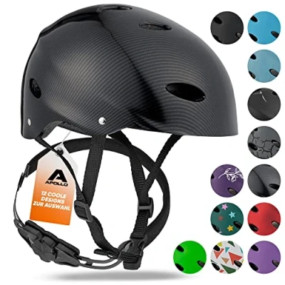 Abbildung von Apollo Skaterhelm Herren, Damen und Kinder Kinderfahrradhelm Verstellbar Skateboard, Scooter, BMX Helm mit Drehrad Anpassung für Jungen Mädchen Verschiedene Größen Farben