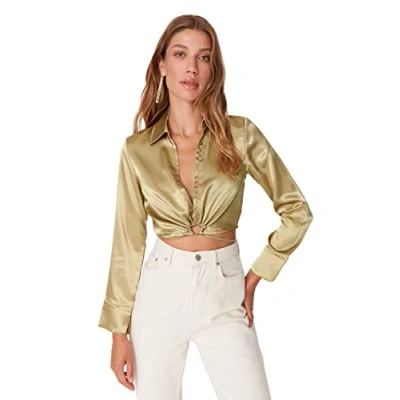 Abbildung von Trendyol Damen Woman Regular Standard Shirt Collar Woven Blouse Hemd, Green, 36
