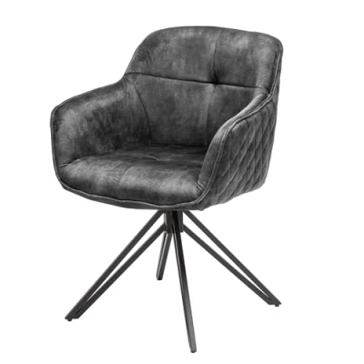 Abbildung von riess ambiente Polsterstuhl EUPHORIA dunkelgrau / schwarz (Einzelartikel, 1 St), Esszimmer · Samt Metall mit Armlehne 180 drehbar Retro
