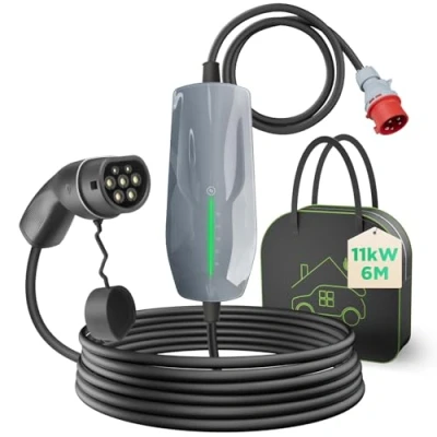 Abbildung von WISSENERGY Typ 2 Ladekabel 11KW EV Ladegerät mit CEE Stecker, 16A Dreiphasige Mobile Wallbox Ladestation für Elektrofahrzeuge EVSE, IEC 62196 2, 6 Meter